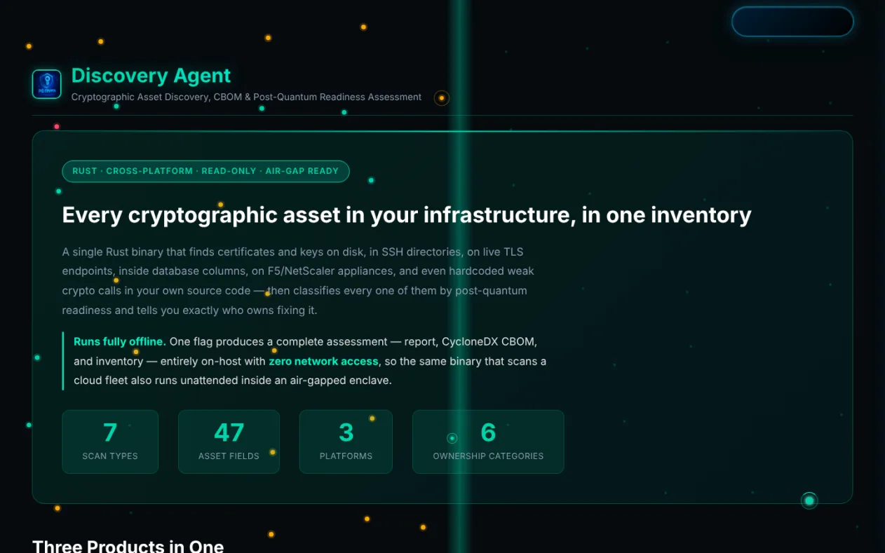 PQ Crypta Discovery Agent — cryptographic asset discovery, CBOM export, and post-quantum readiness assessment